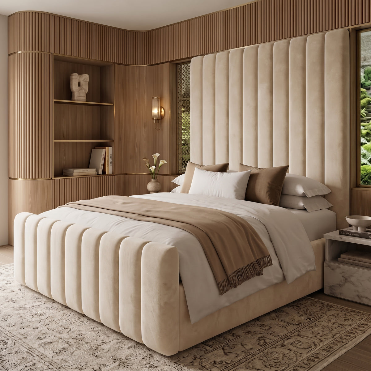 Luxe Line Upholstered Tall Headboard Bed
