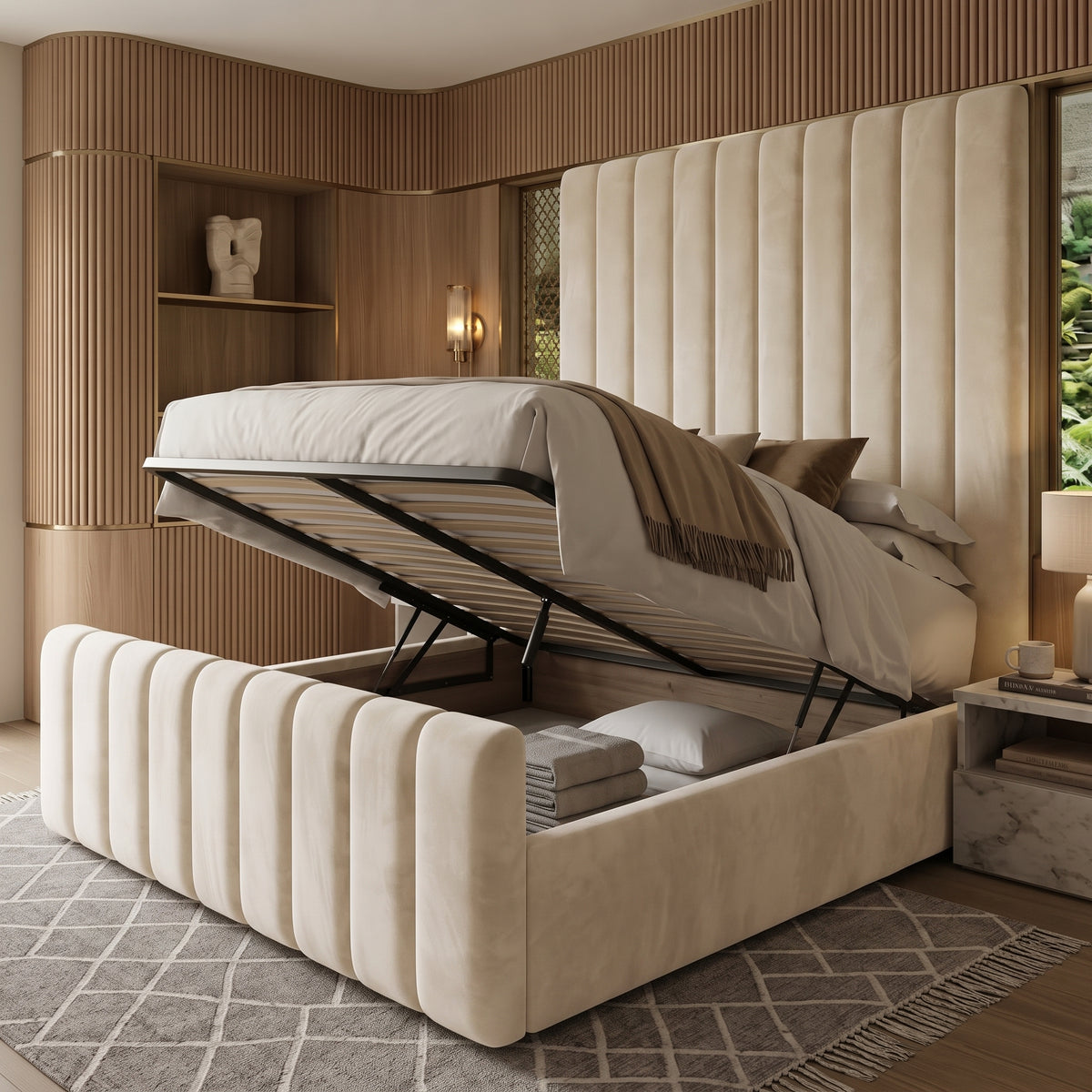 Luxe Line Upholstered Tall Headboard Bed
