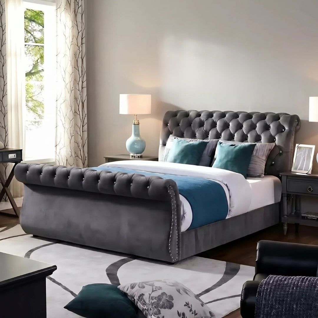 Colorado Scroll Bed Frame - With Wooden Legs