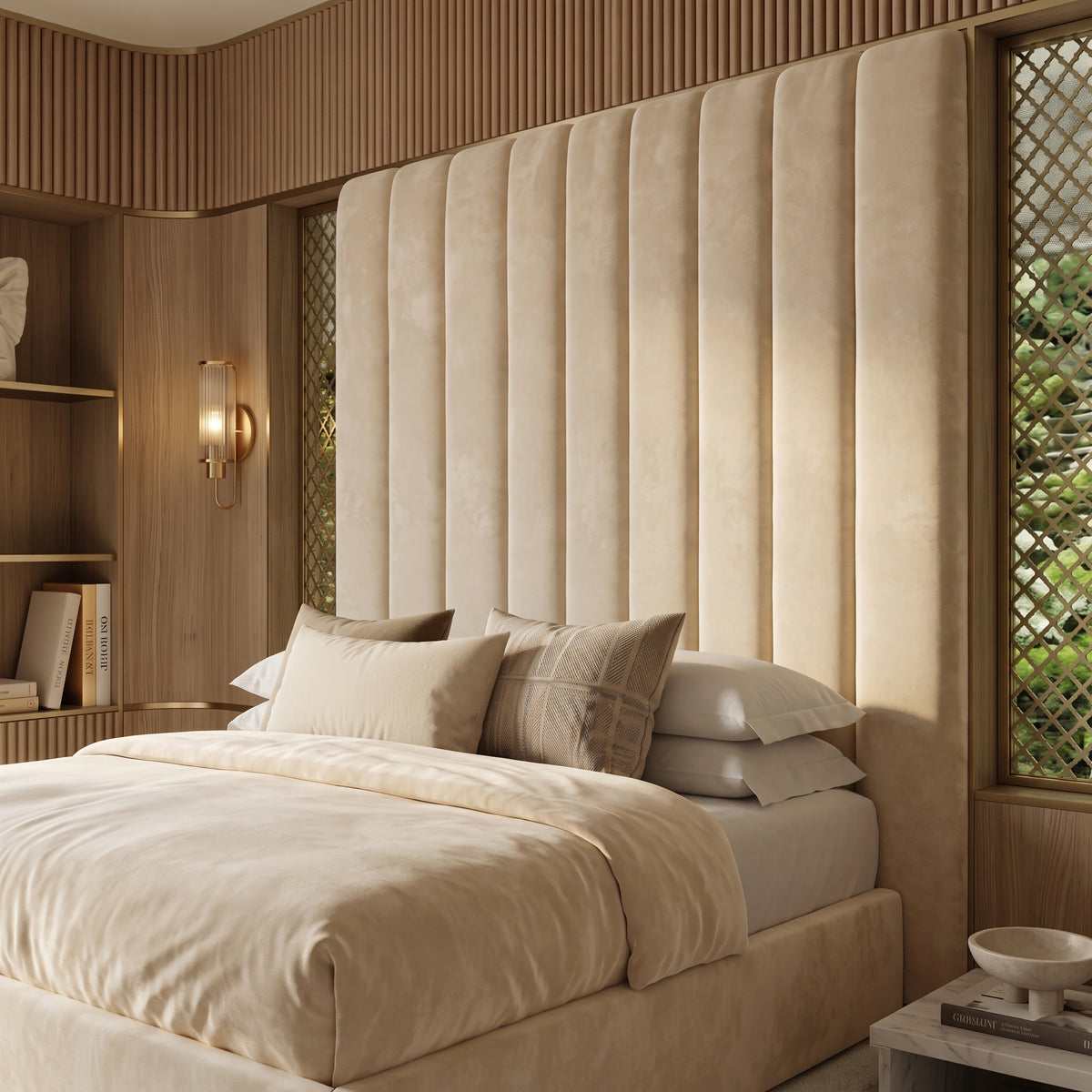 Luxe Line Upholstered Tall Headboard Bed