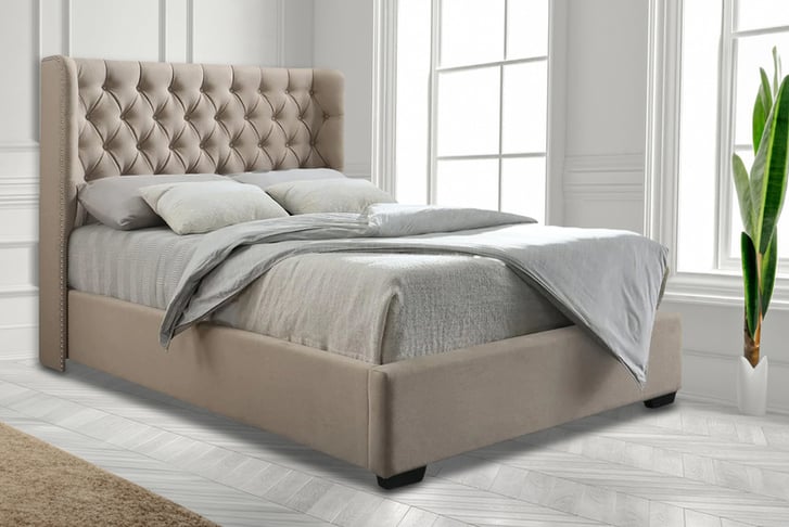 Upholstered Chesterfield Wing Sleigh Bed Frame - rn interiors
