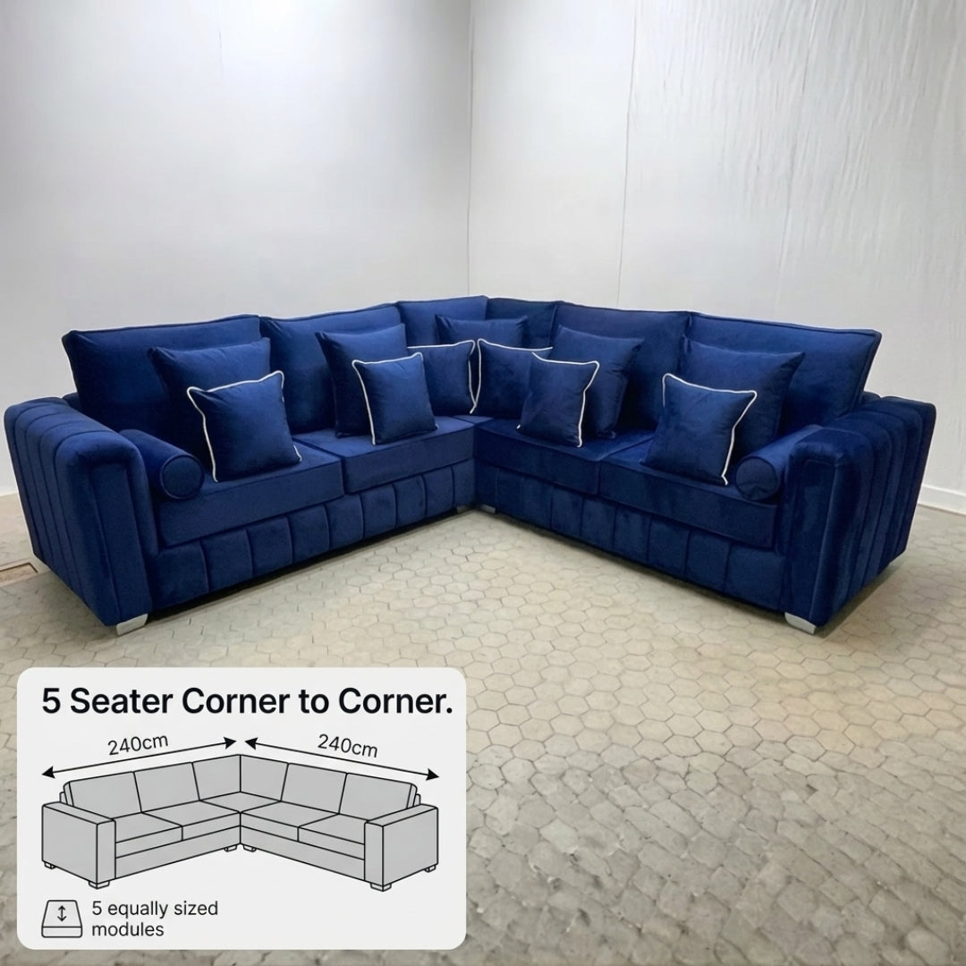 Indigo Channel Corner Sofa – Modern L Shape Velvet Sofa