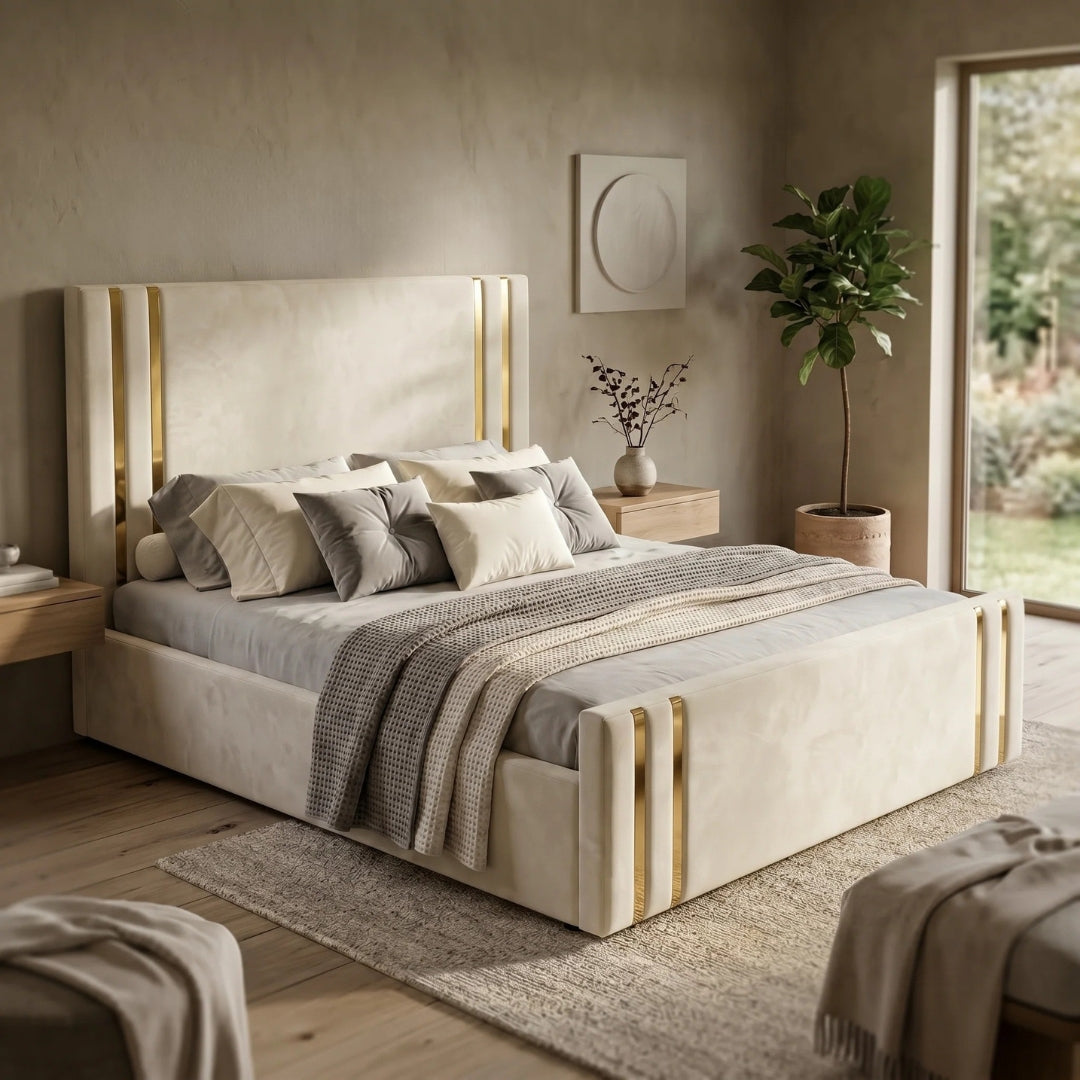 Silver Strip Headboard 49' & Footboard with Bed Frame
