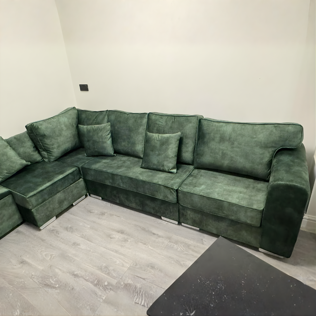 Evergreen Velvet Sectional Sofa