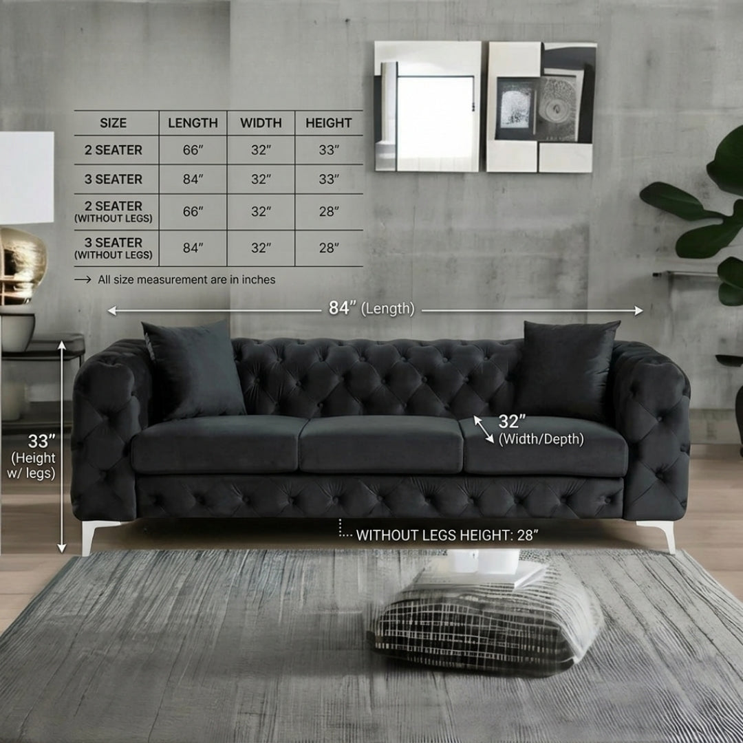The Regent Noir 2-Seater Chesterfield Sofa