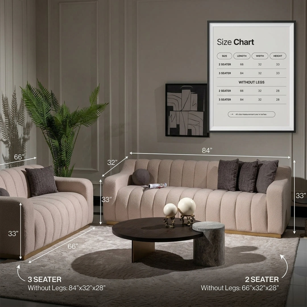 Scalloped Beige Sofa — 2+3 Seater Sofa