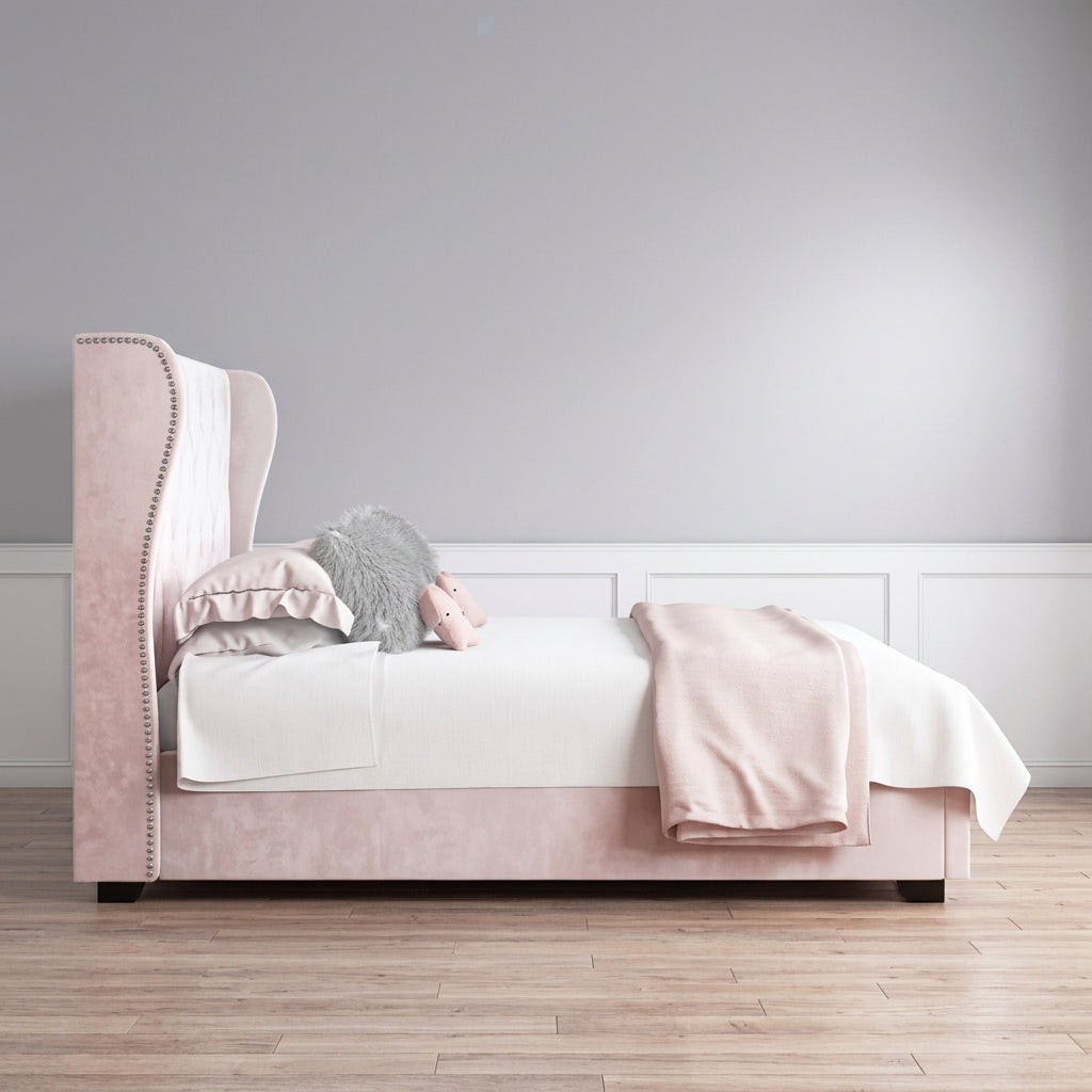 Luxurious Sophia Diamante Wing Back Ottoman Bed in Plush Velvet - rn interiors