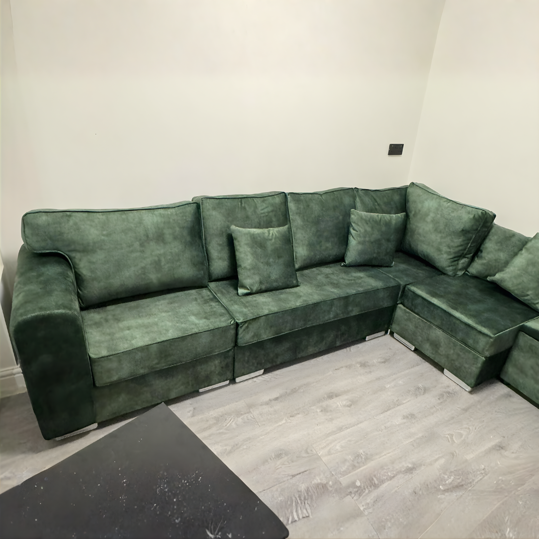Evergreen Velvet Sectional Sofa