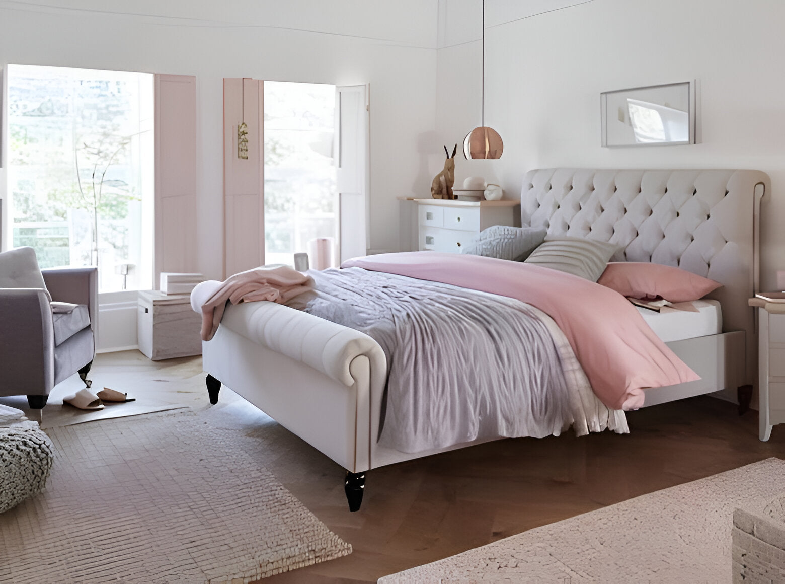Luxury Chesterfield Sleigh Velvet Bed Frame - rn interiors