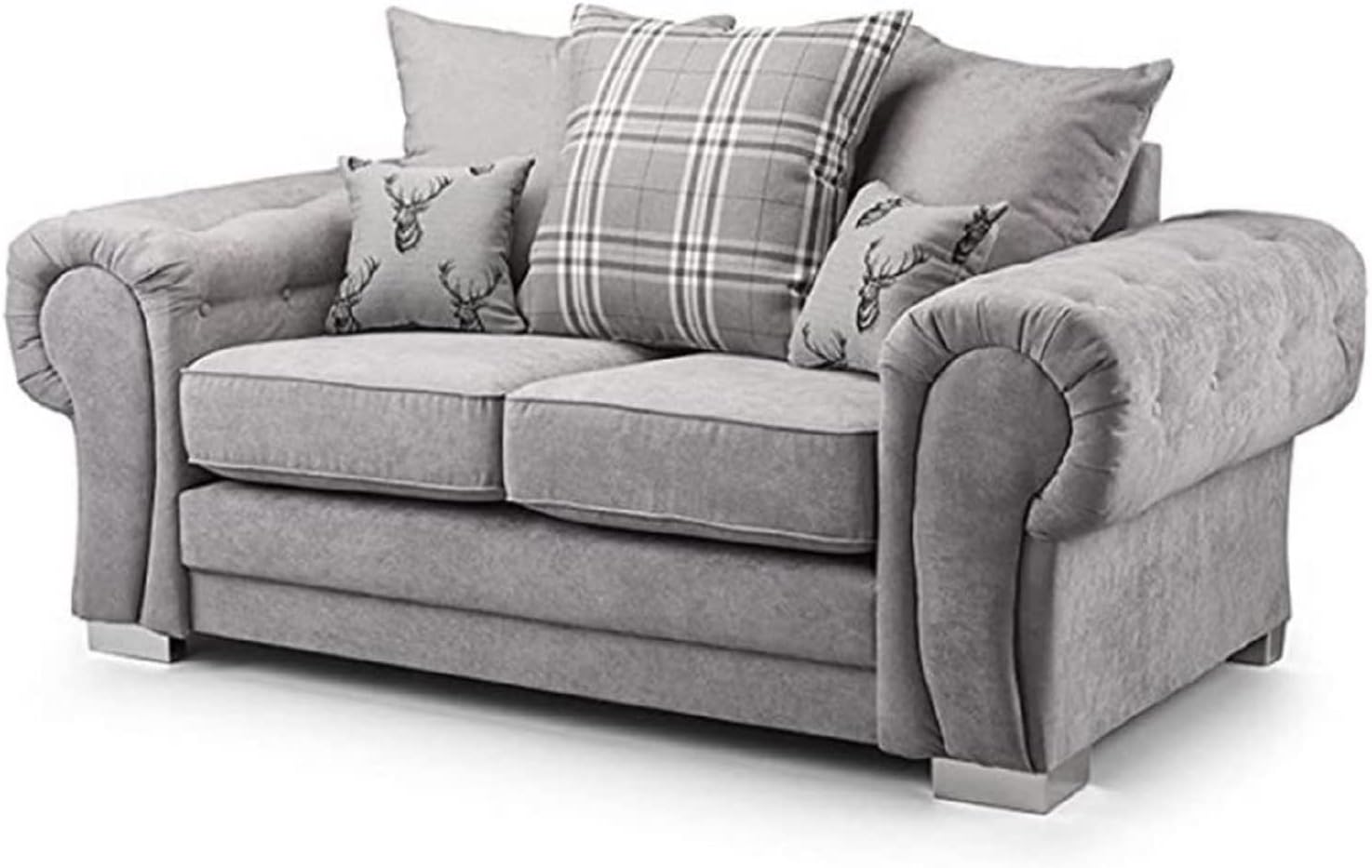 Verona Sofa | 3 Seater 2 Seater Corner Sofa | Grey Plush Velvet Fabric Sofa | Living Room