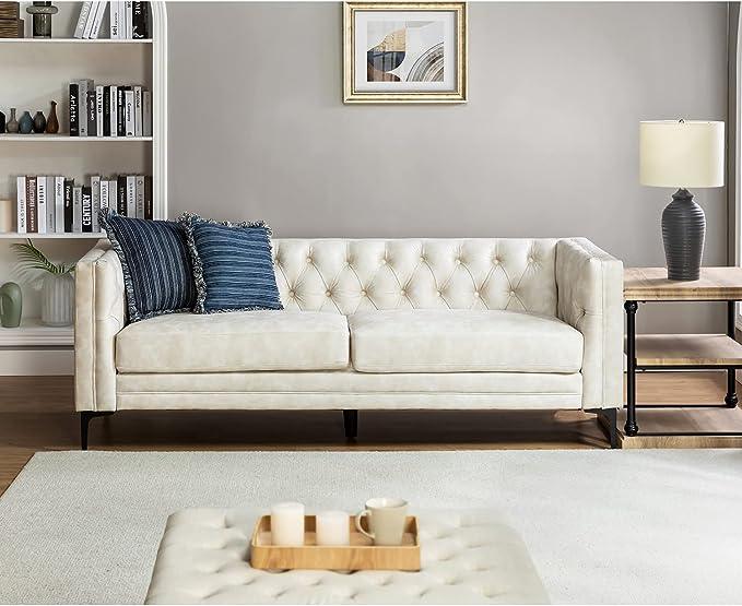 Large Sofa Couch with Metal Legs, Button-Tufted 3-Seater Sofa, Mid Century Modern Contemporary Upholstered Couch for Living Room, Entertainment Area, Apartment(Beige) - rn interiors