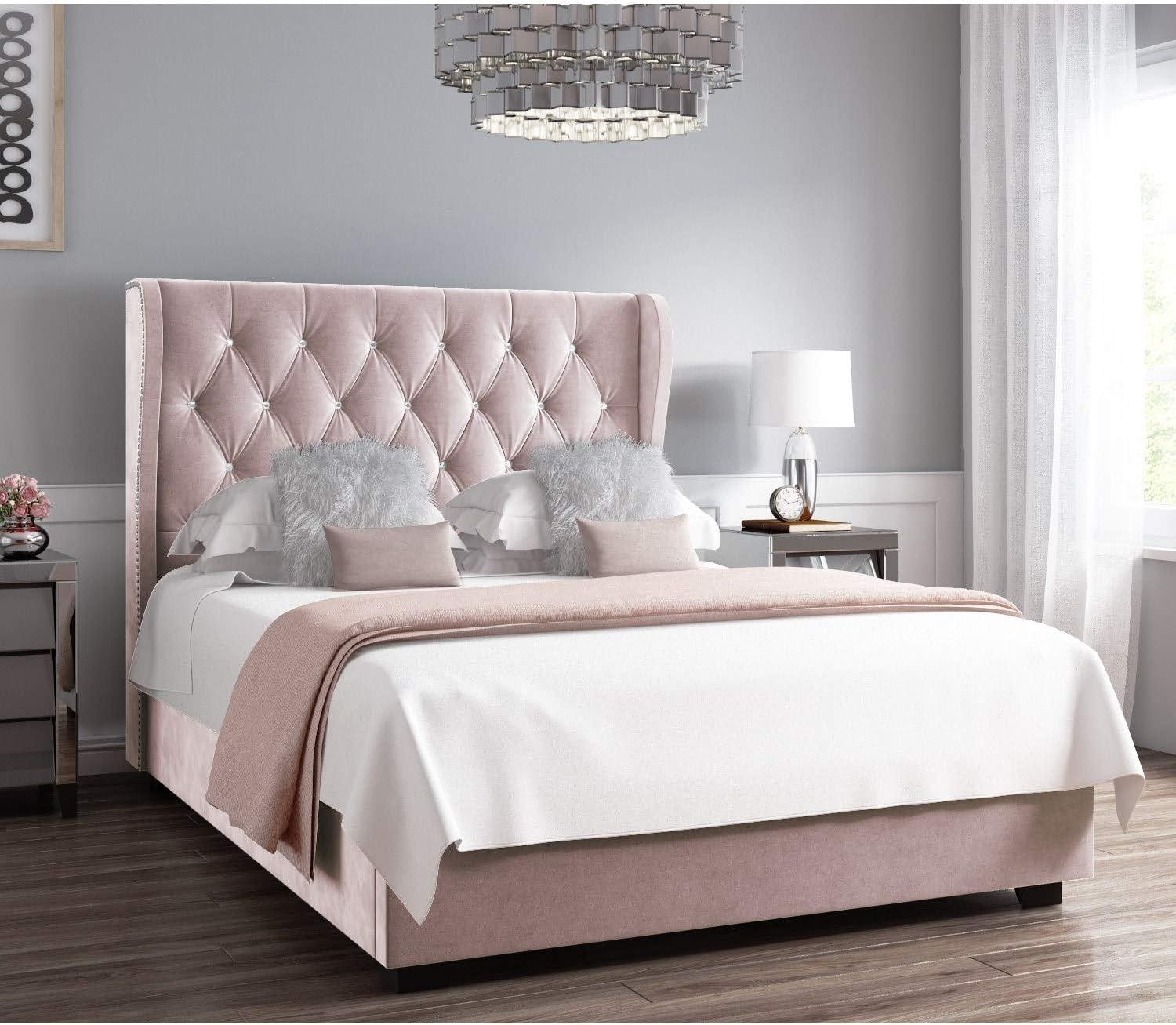 Luxurious Sophia Diamante Wing Back Ottoman Bed in Plush Velvet - rn interiors