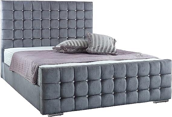 New Royal Grey CUBE Bed with Grey Plush Velvet Fabric - rn interiors