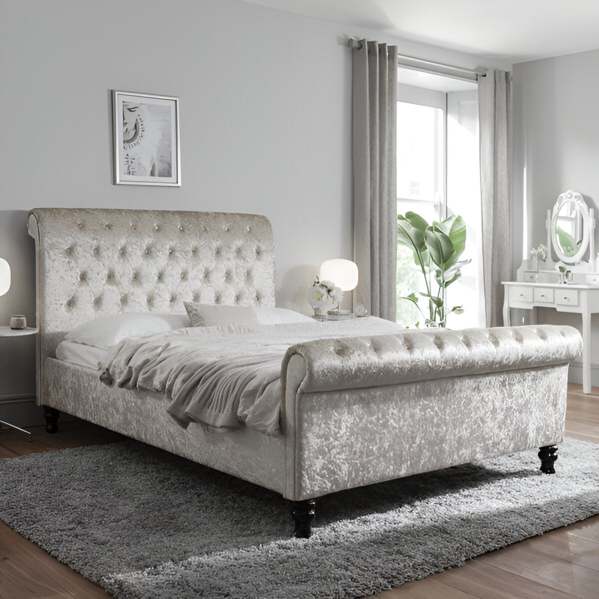 Cremio Chesterfield Sleigh Bed With Storage - rn interiors