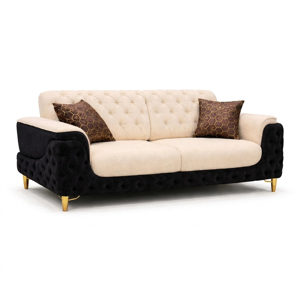 Luxury Two-Tone Chesterfield Sofa with Gold Legs