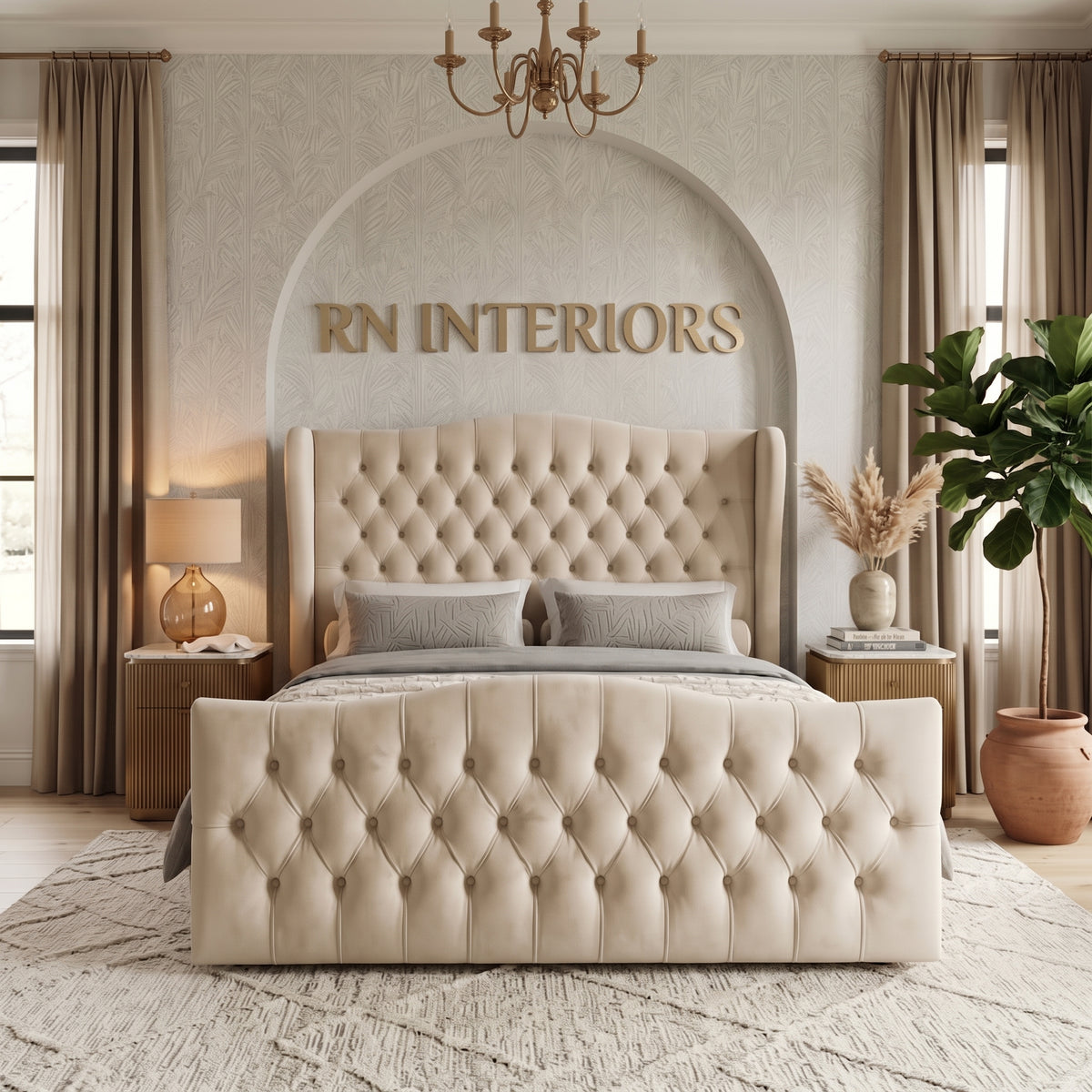Wingback Upholstered Bed Frame