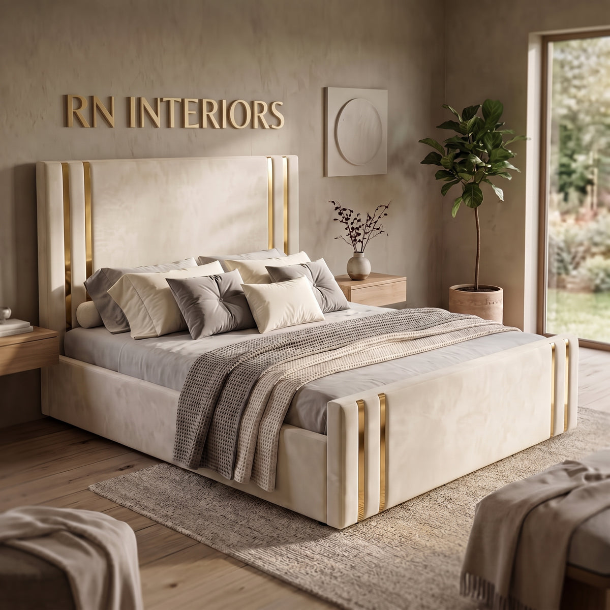 Silver Strip Headboard 49' & Footboard with Bed Frame