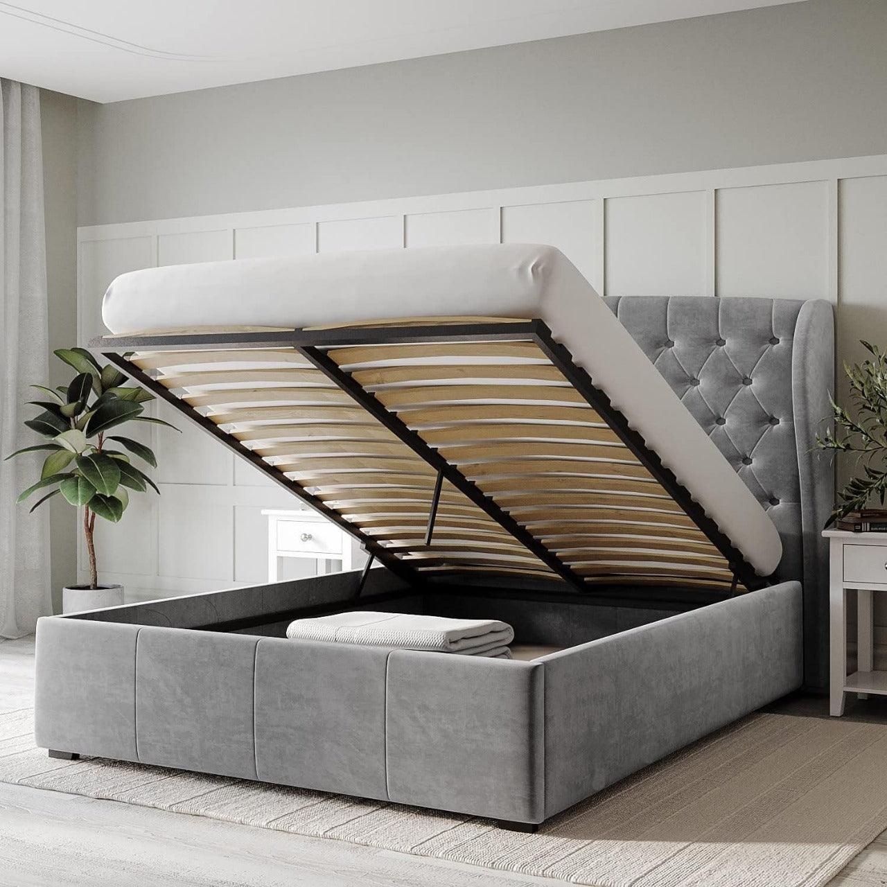 Grey Double Bed With Storage