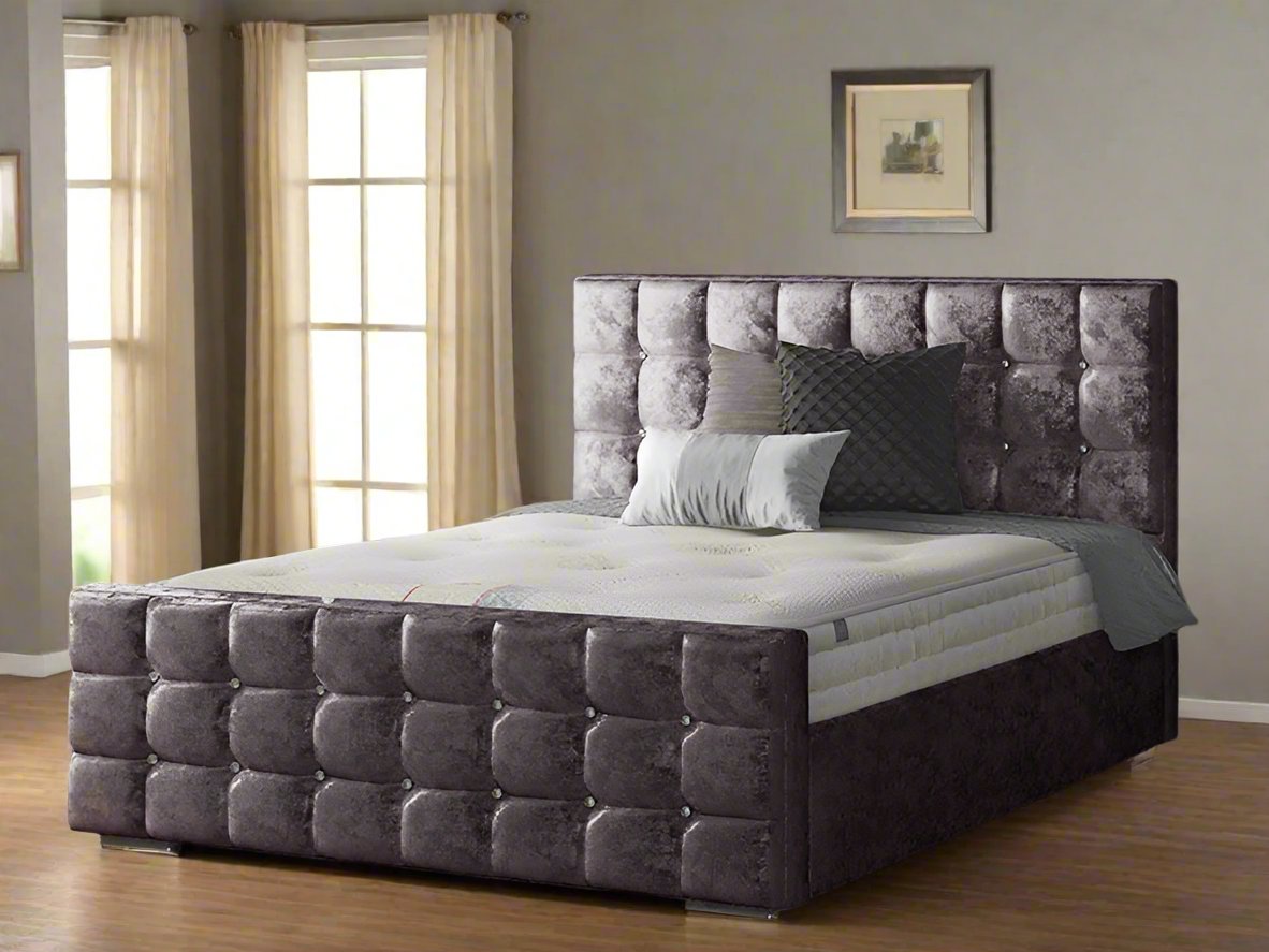 Grey Crushed Velvet Bed Frame