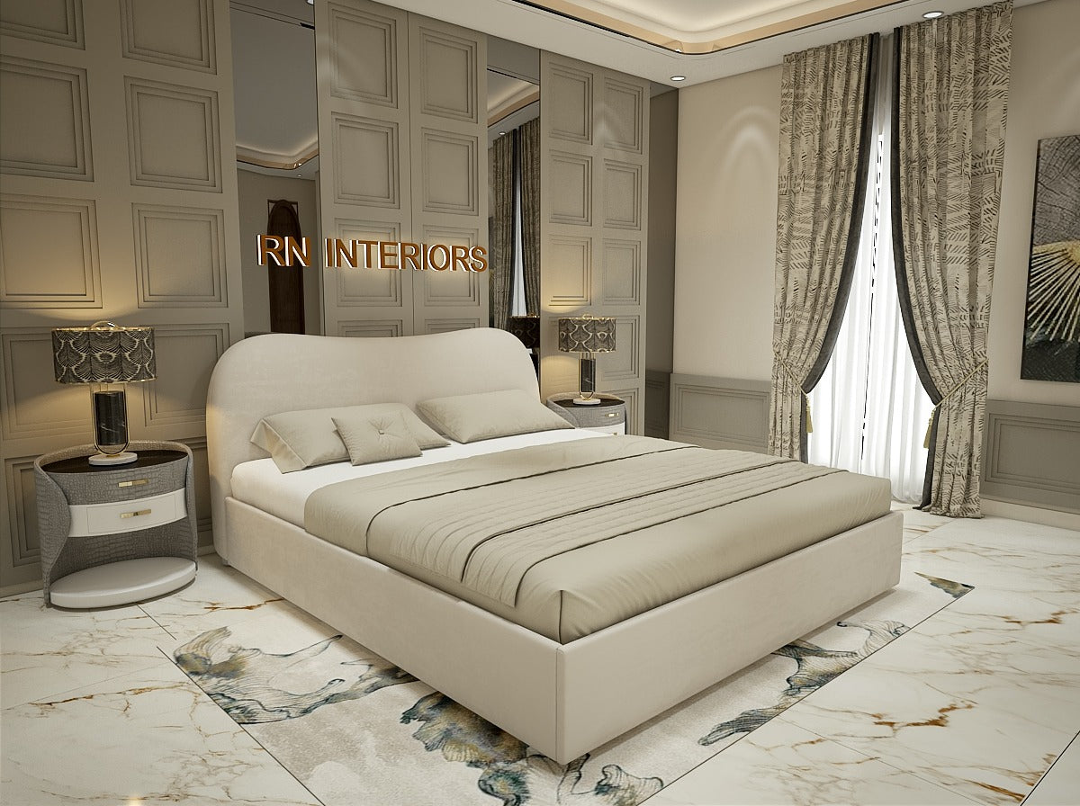 Cloud Curve teddy bed frame styled in a modern UK bedroom