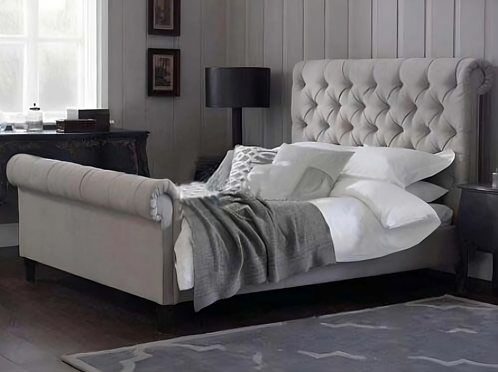 Julia Cream Naple King Sleigh Bed Frame With Matching Headboard | Footboard - rn interiors