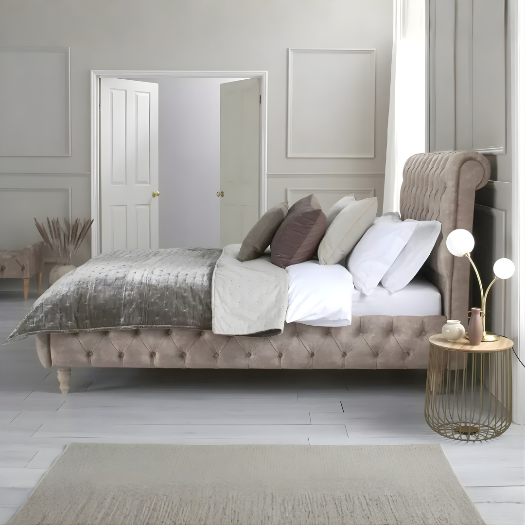 Lily Sleigh Bed Frames – Crushed Velvet Luxury Beds - RN interiors