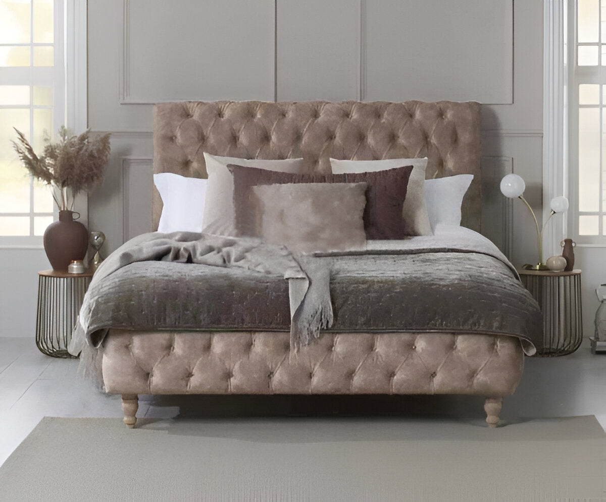 Lily Sleigh Bed Frames – Crushed Velvet Luxury Beds - rn interiors