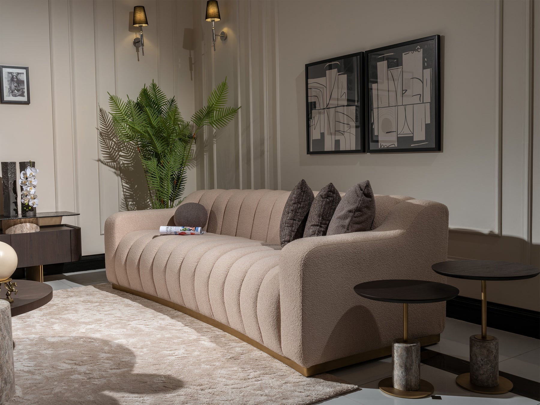 Scalloped Beige Sofa — 2+3 Seater Sofa