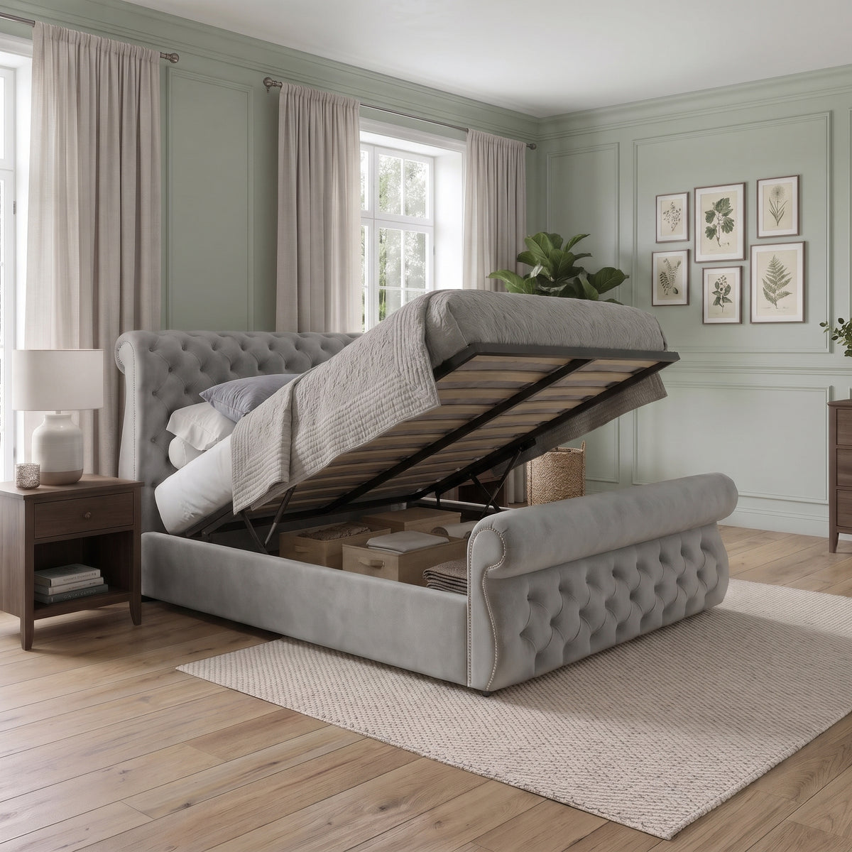 Small Double Bed Frame - Chesterfield Scroll Bed