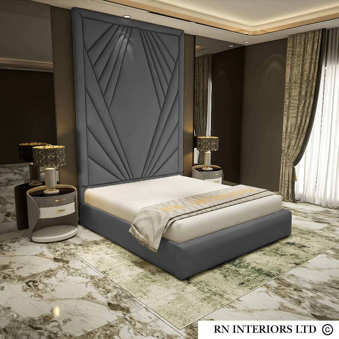 Chesterfield Platform Bed Frame High Designer Headboard - rn interiors