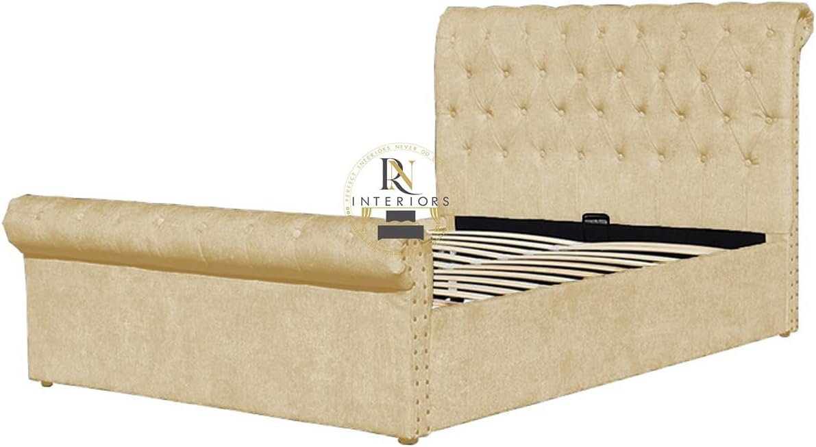 RN Interiors Plush Velvet Ottoman Sleigh Bed Frame with Matching Footboard & 49 inches high Headboard with delivery all over UK Main land - rn interiors