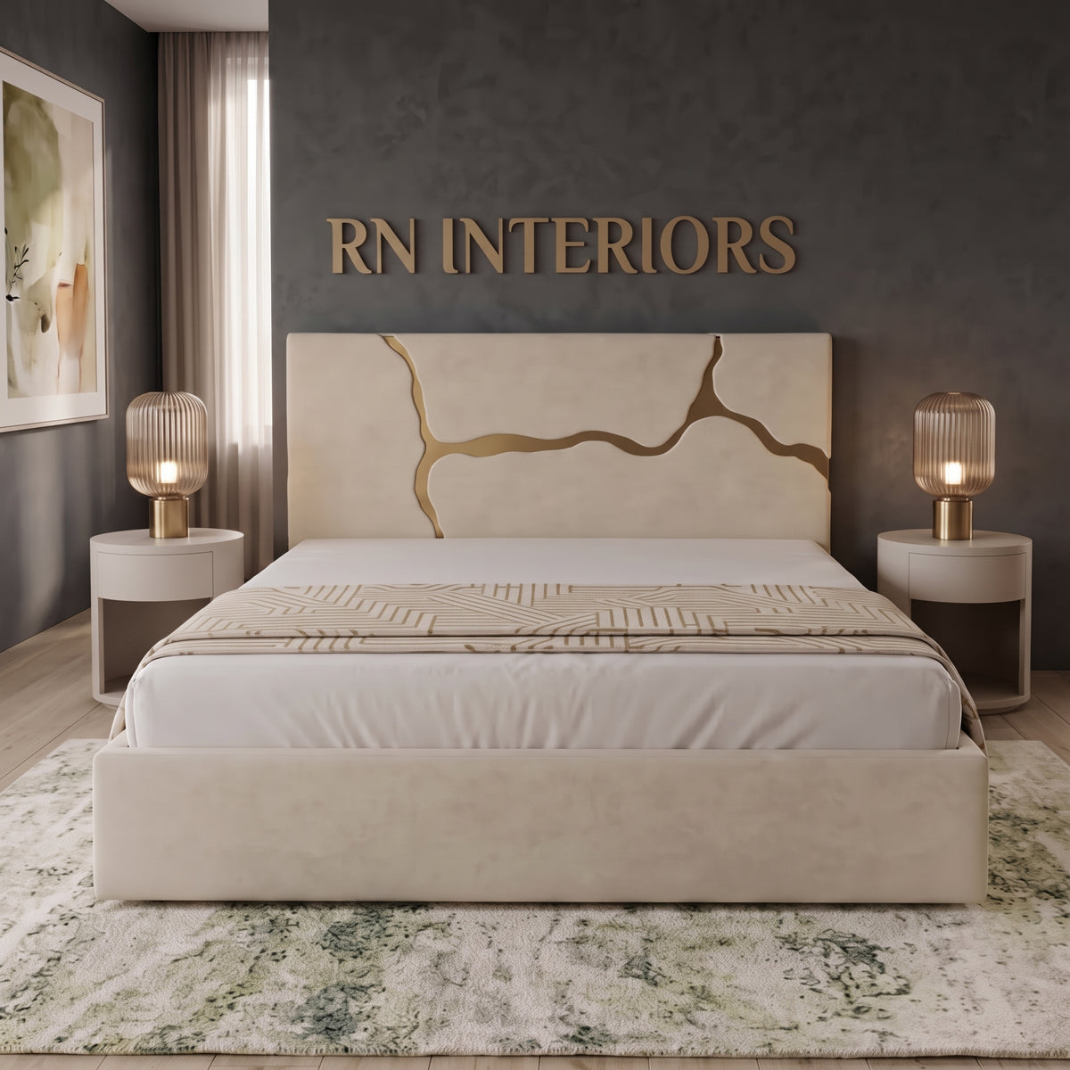 Cremio Golden Strips Designer Bed Frame