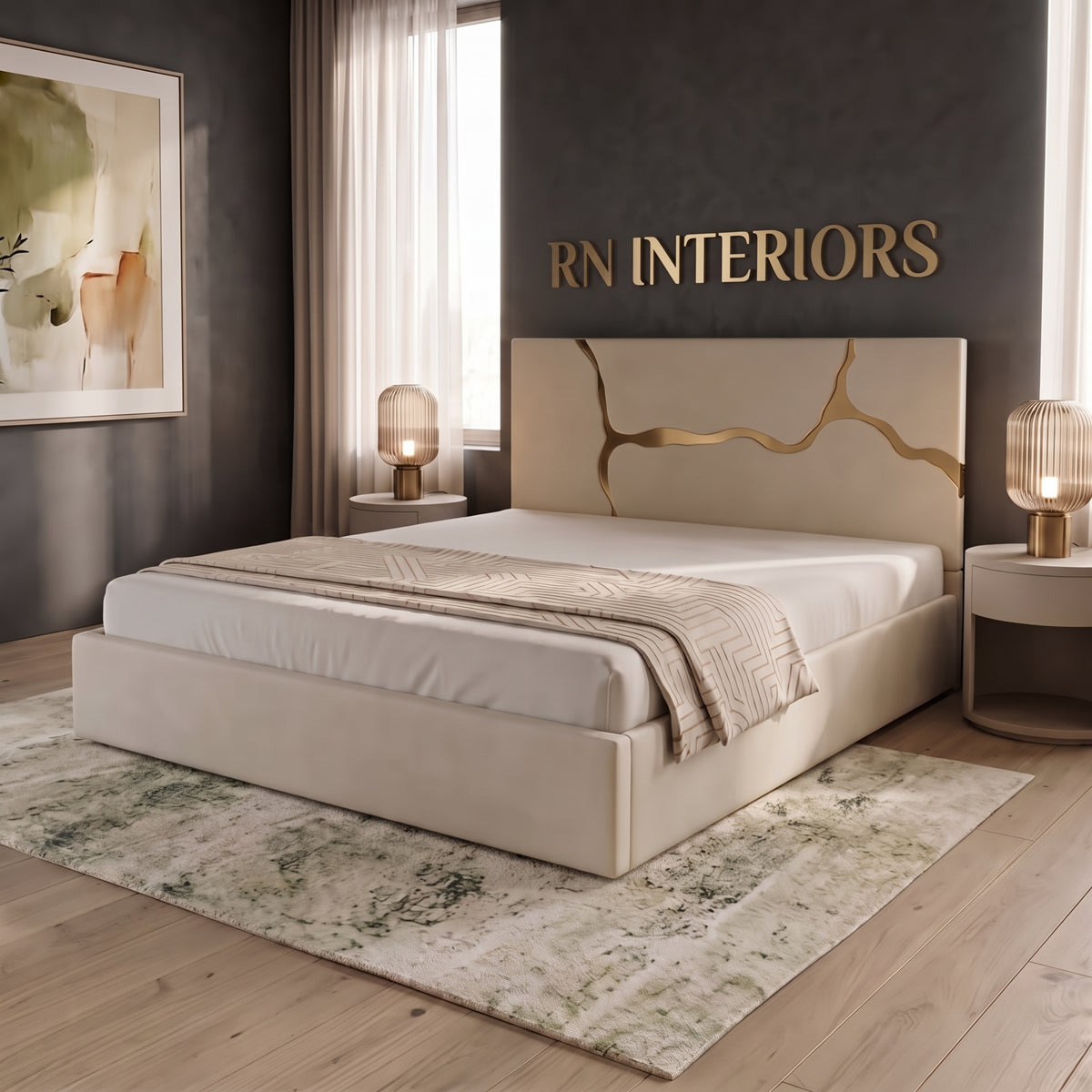 Cremio Golden Strips Designer Bed Frame