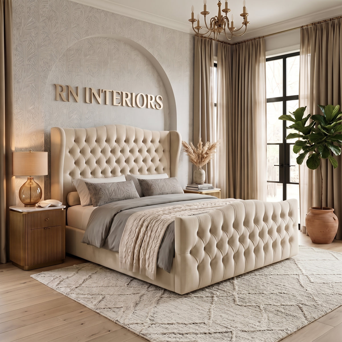 Wingback Upholstered Bed Frame