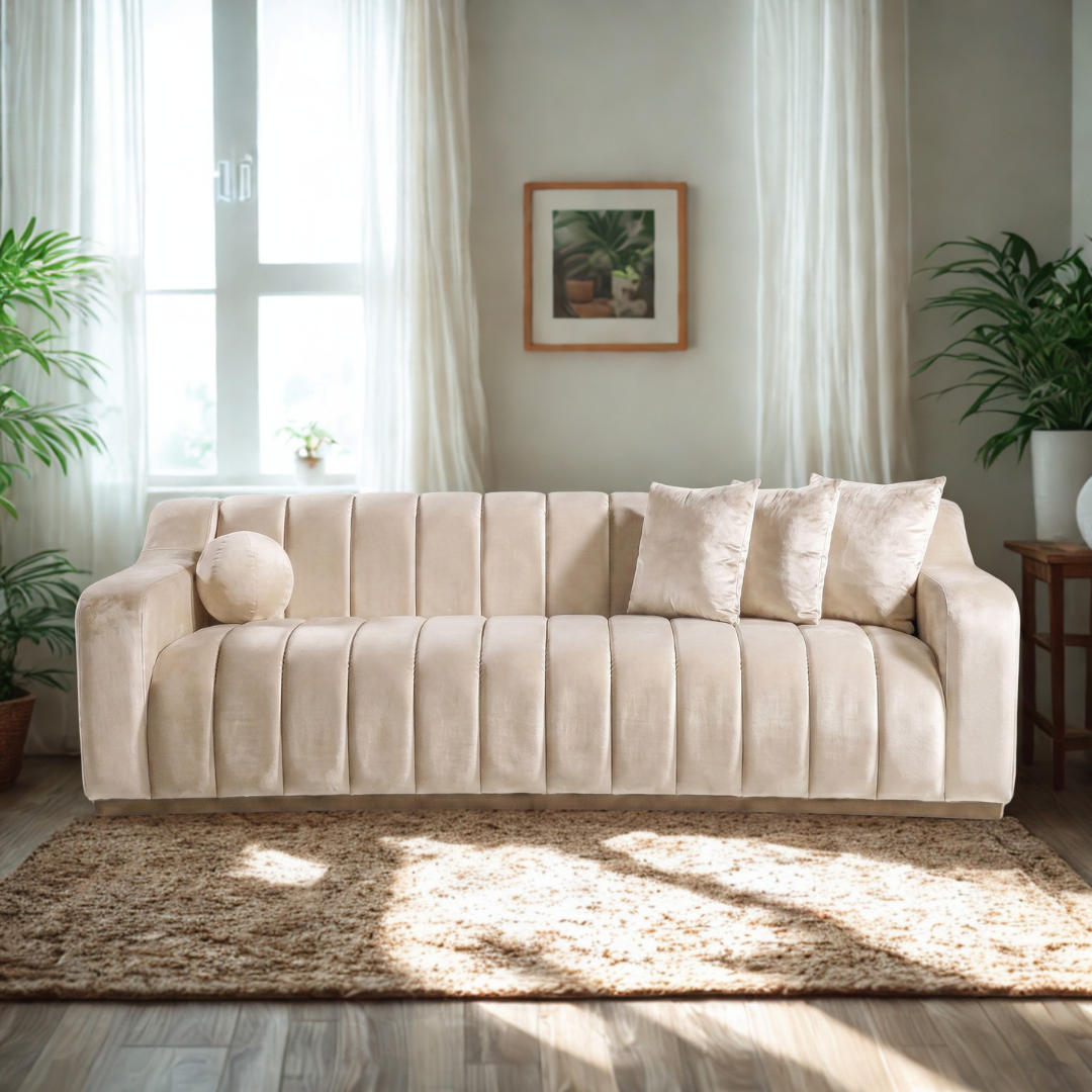 Scalloped Beige Sofa — 2+3 Seater Sofa
