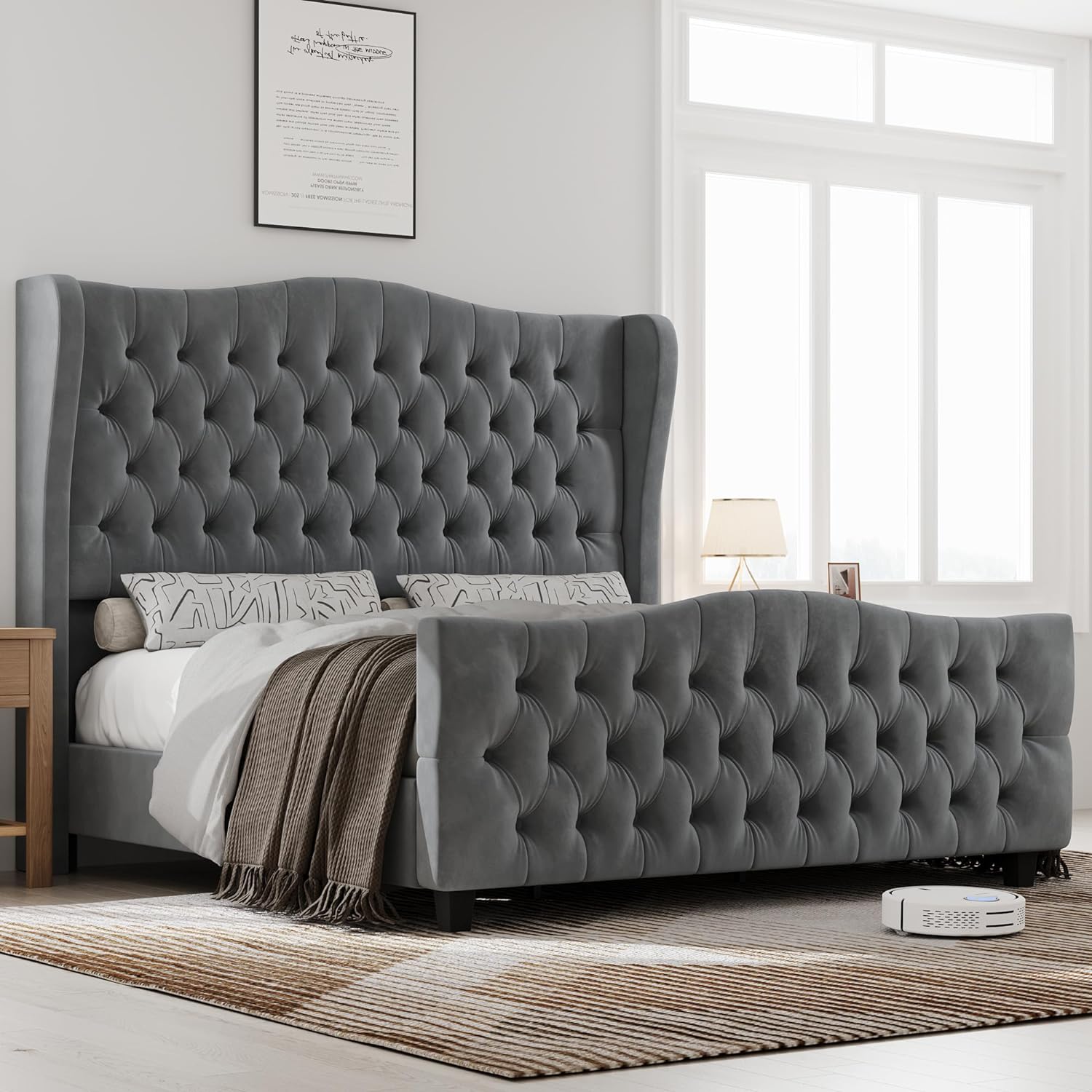 Small Double Bed Frame-Wingback Bed Frame