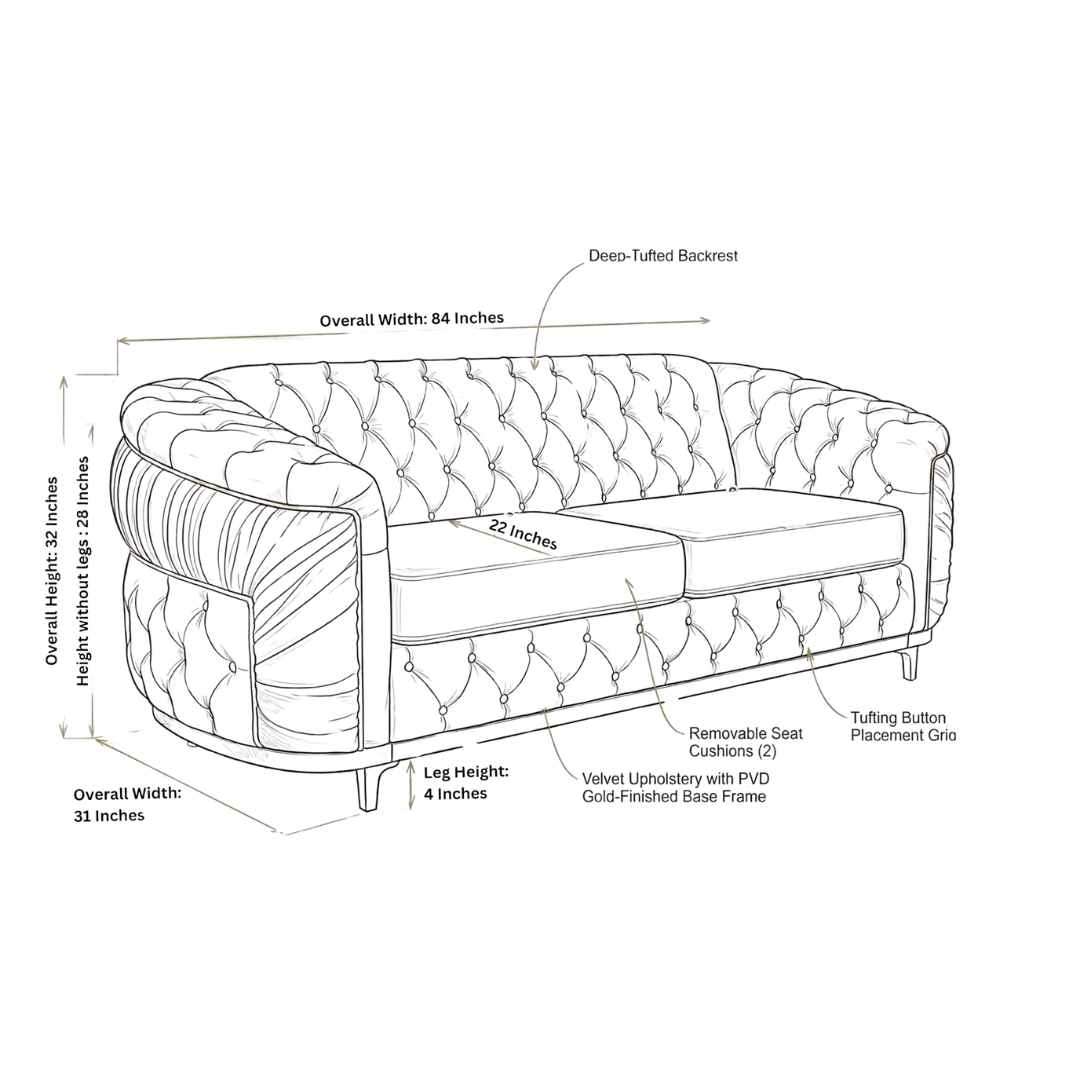 Luxury Beige Tufted Sofa with Gold Accents