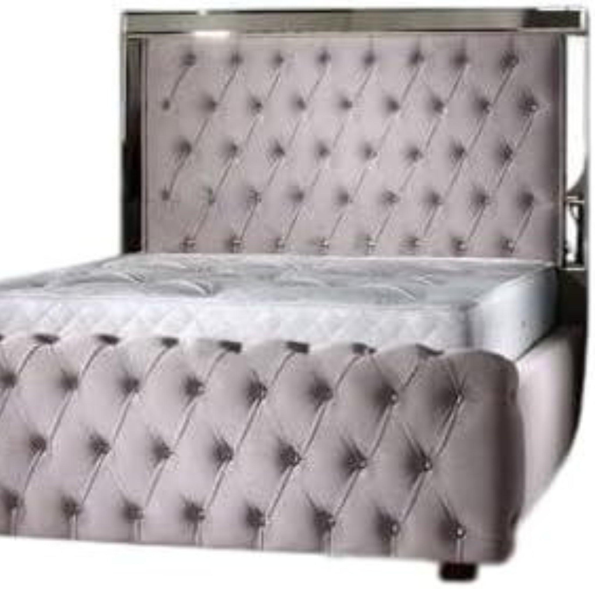 RN INTERIORS Grey Plush Velvet Chesterfield Mirror Headboard and Bed bases - rn interiors