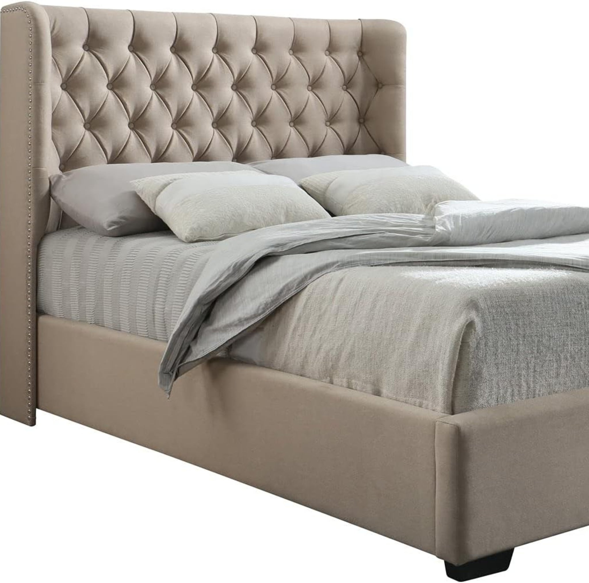 UPHOLSTERED CHESTERFIELD WINGED BED FRAME & HEADBOARD DOUBLE/KING/SUPERKING Sizes, Soft Plush Velvet - rn interiors