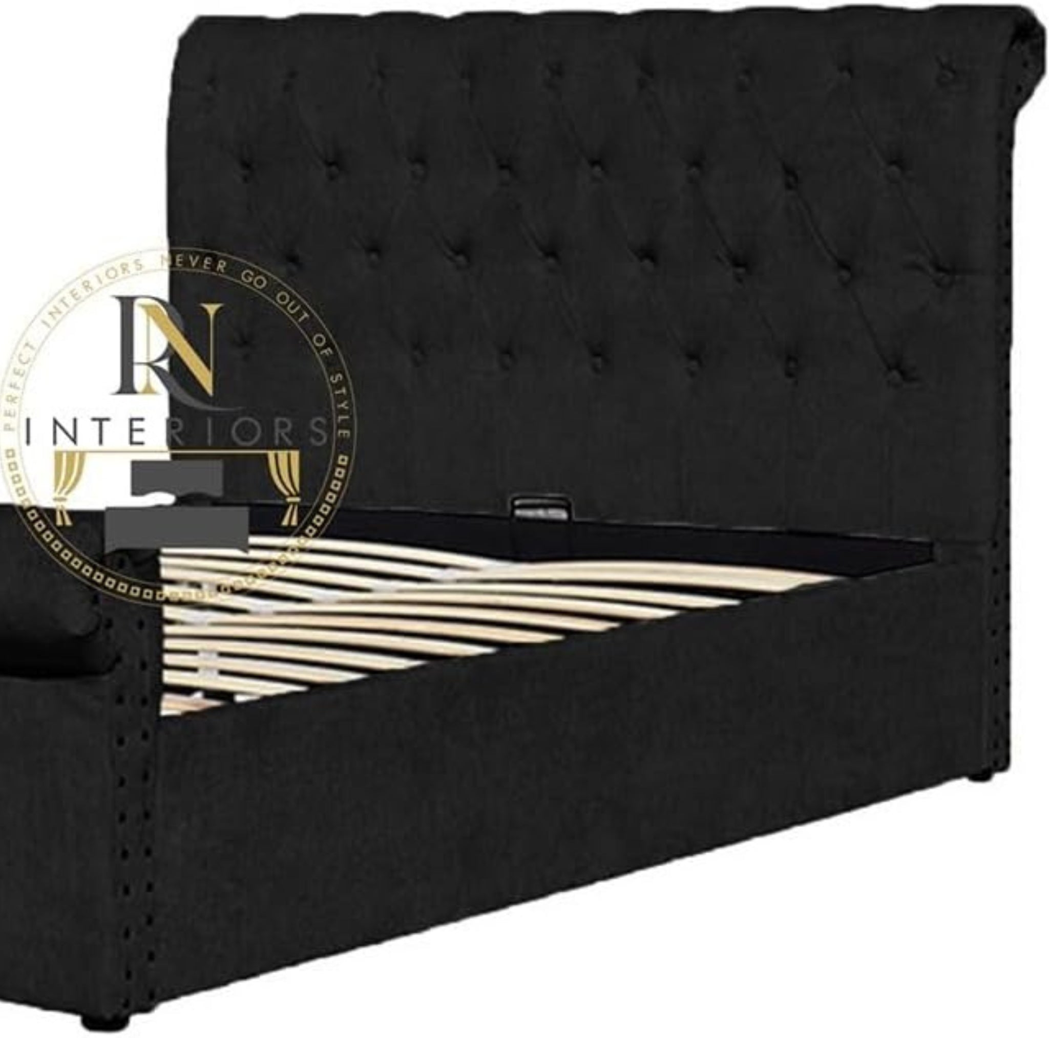 RN Interiors Plush Velvet Ottoman Sleigh Bed Frame With 49 inches high Headboard - rn interiors