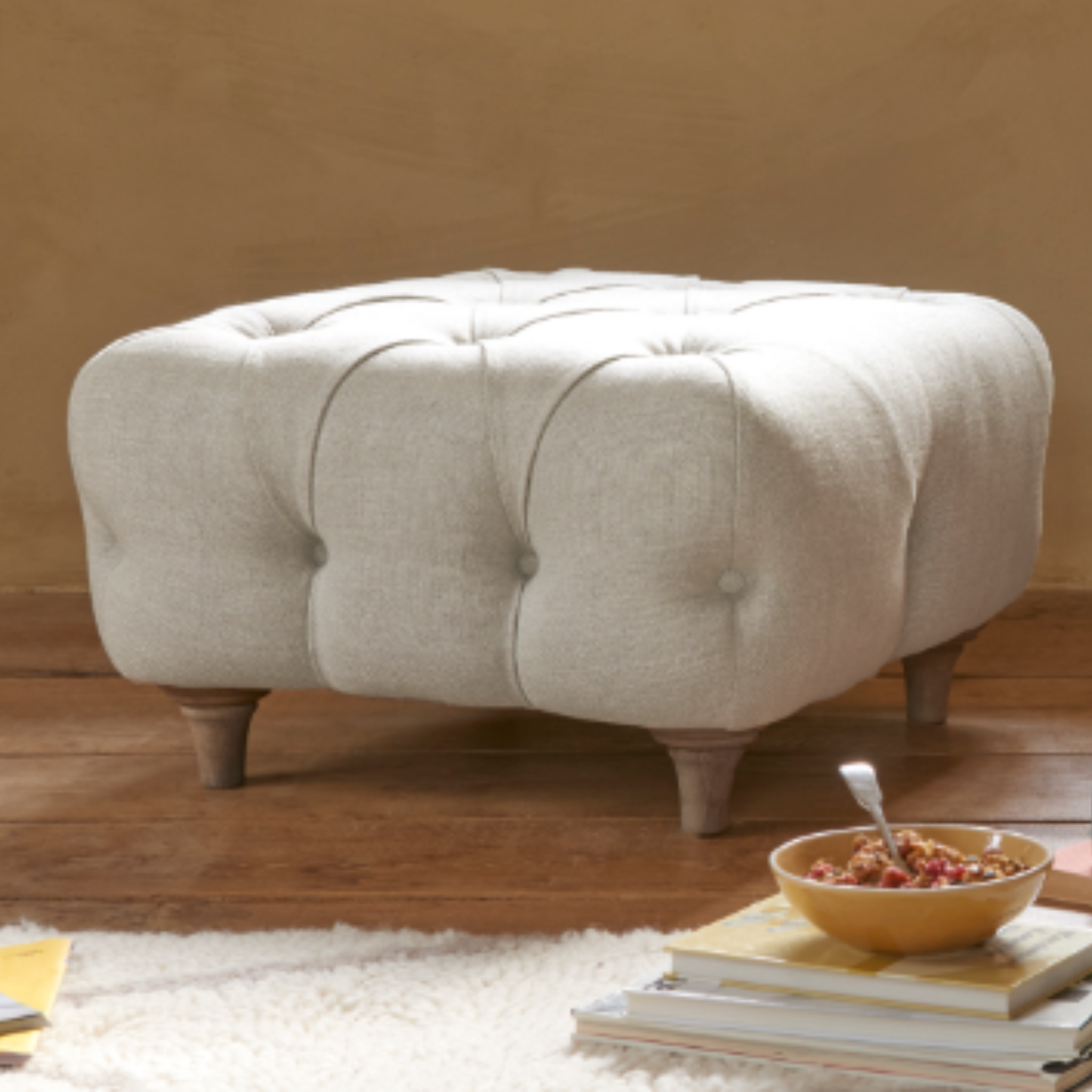 Treacle Footstool with Wooden Legs - Plush Velvet Upholstered Footstool - rn interiors