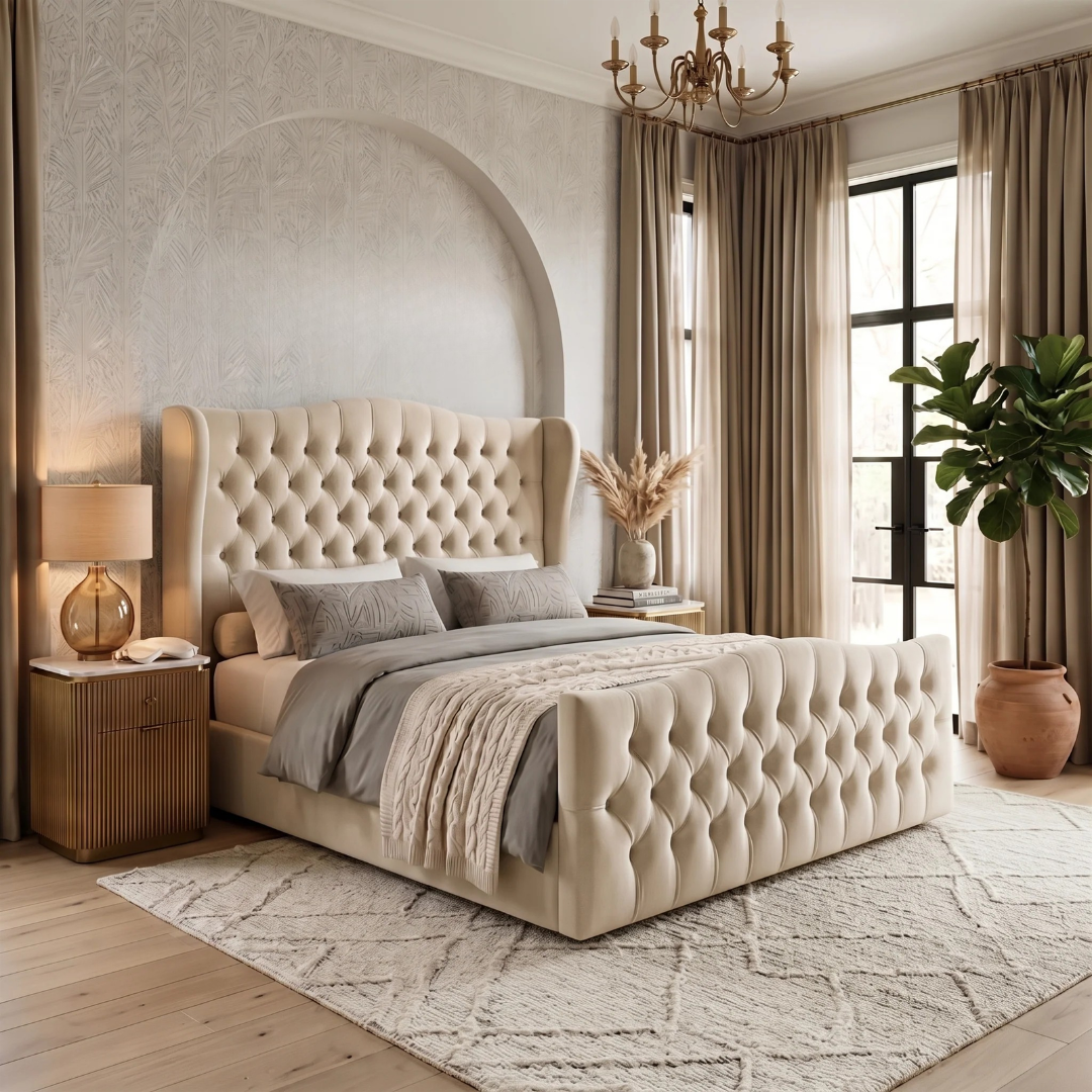Wingback Upholstered Bed Frame