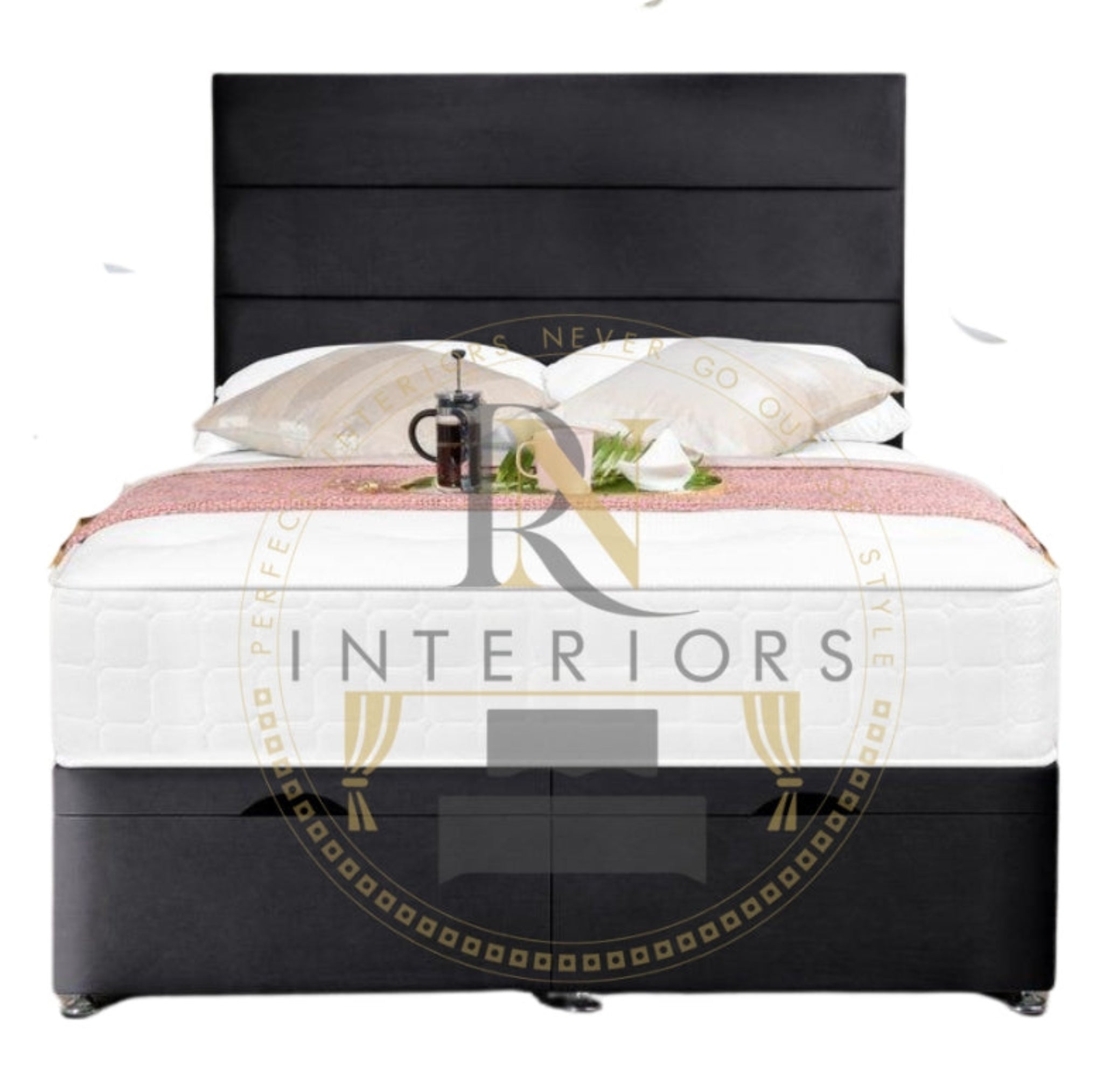 Ottoman Divan Opulence with 49-Inch horizontal Liner Headboard and Memory Foam Mattress - rn interiors