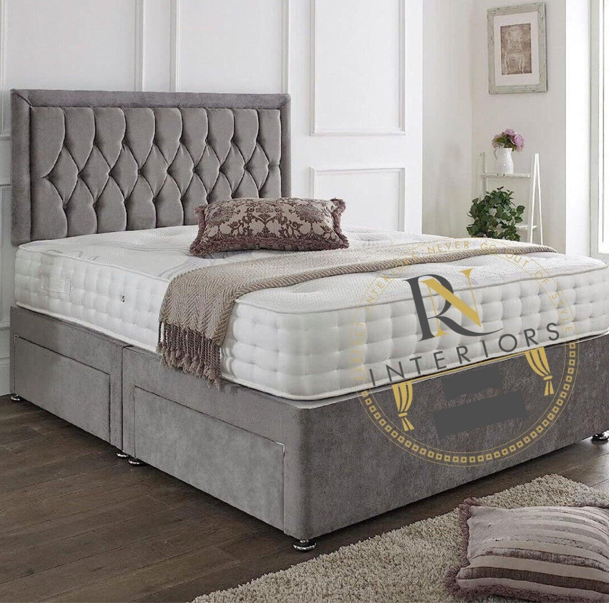 Ottoman Divan Bed, Cube Design Headboard, Ottoman Storage, Handcrafted, British Bed Store, Velvet, Linen, and Crushed Velvet, Single, Double, King, and Super King Sizes, Gas Lift Mechanism, Comfort and Support, Bed shop near me, bed store in uk, customizable fabric options