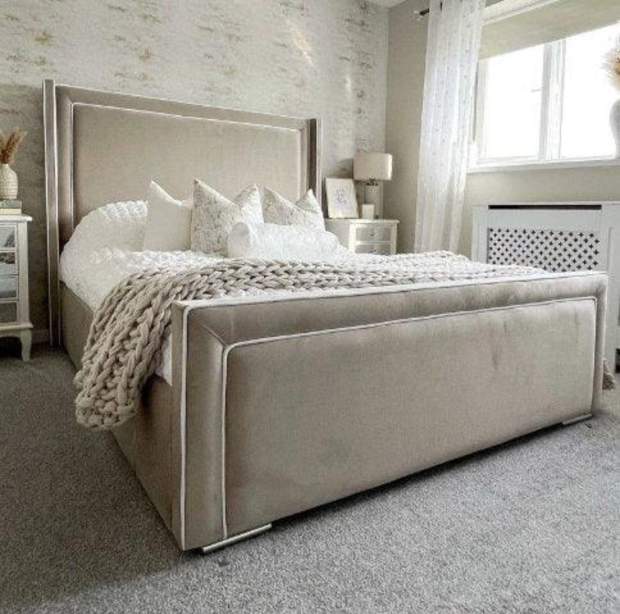 Wing Bed frame Panel Sleigh Bed Frame - wing bed frame with a sleigh design and fabric upholstery. - rn interiors