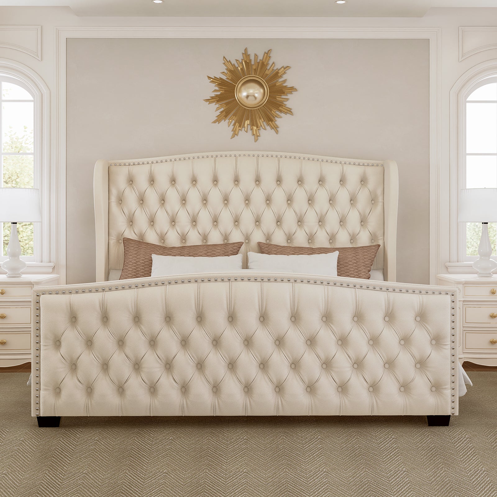 RN Interiors Velvet Fabric Bed Frame - Wingback Upholstered Bed | Sale ...