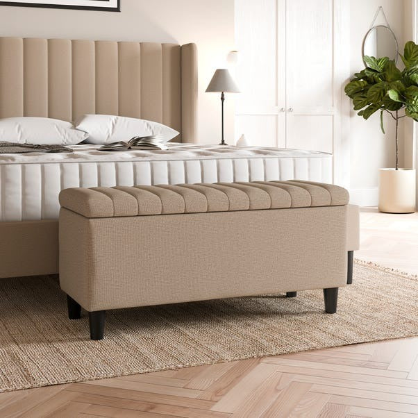 Vertical Liner Ottoman Divan Bed With 49-Inch Headboard & RN Interiors Lined Ottoman Storage Box with Mattress - rn interiors