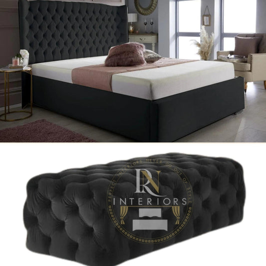 RN INTERIORS Amelia Bed With Chesterfield-Inspired Bed Side Stool Along with Spring Memory Foam Mattress - rn interiors