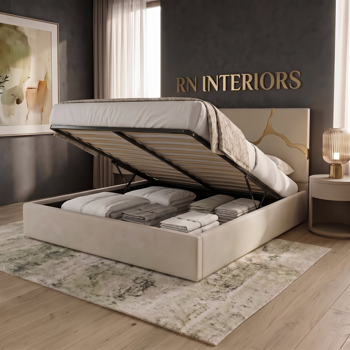 Cremio Golden Strips Designer Bed Frame