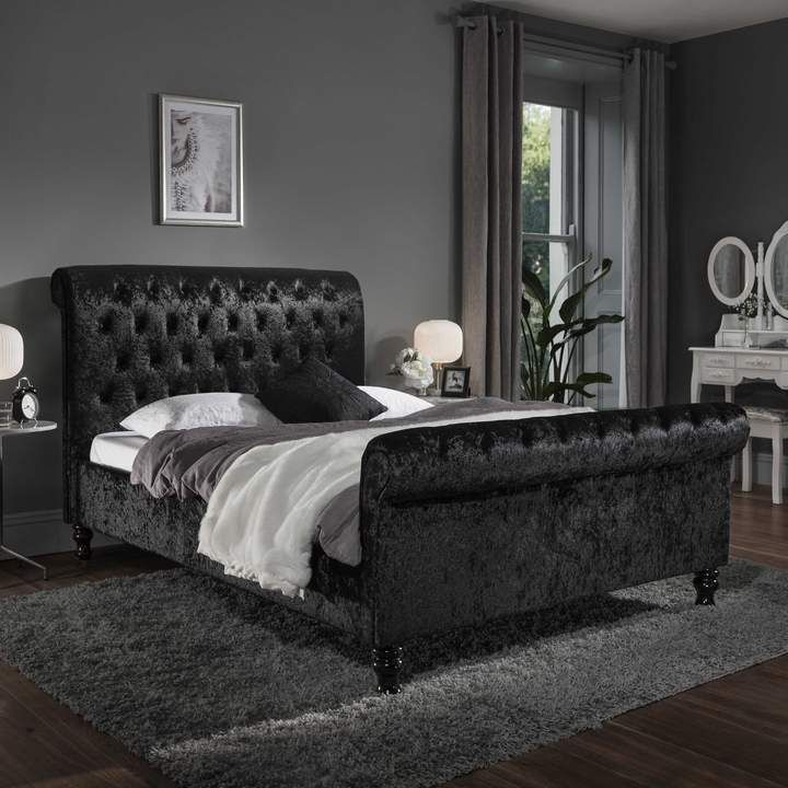 Mason Upholstered Black Sleigh Bed With Storage - rn interiors